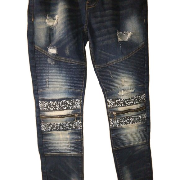 Supply & Demand Moto Jeans Mens 34X33 Blue Skinny Stretch Distressed Streetwear - Picture 4 of 9